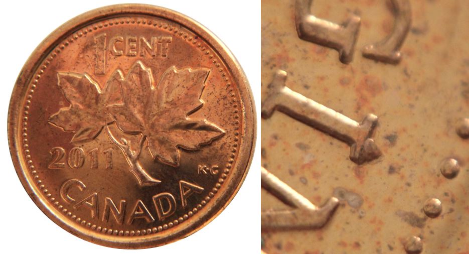 1 Cent 2011-Éclat coin sur i de regIna-No.1,.JPG