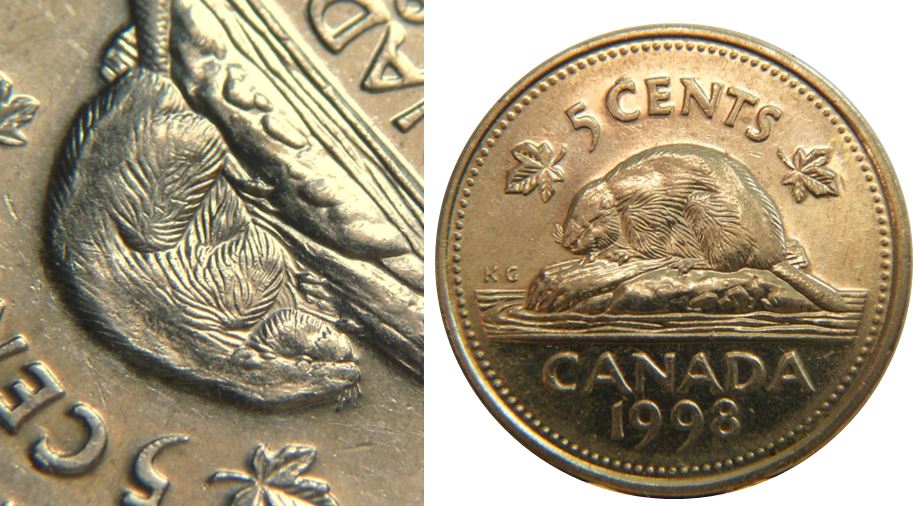 5 Cents 1998-Éclat coin sur C de Cents et Coin obturé sur le castor-2.JPG