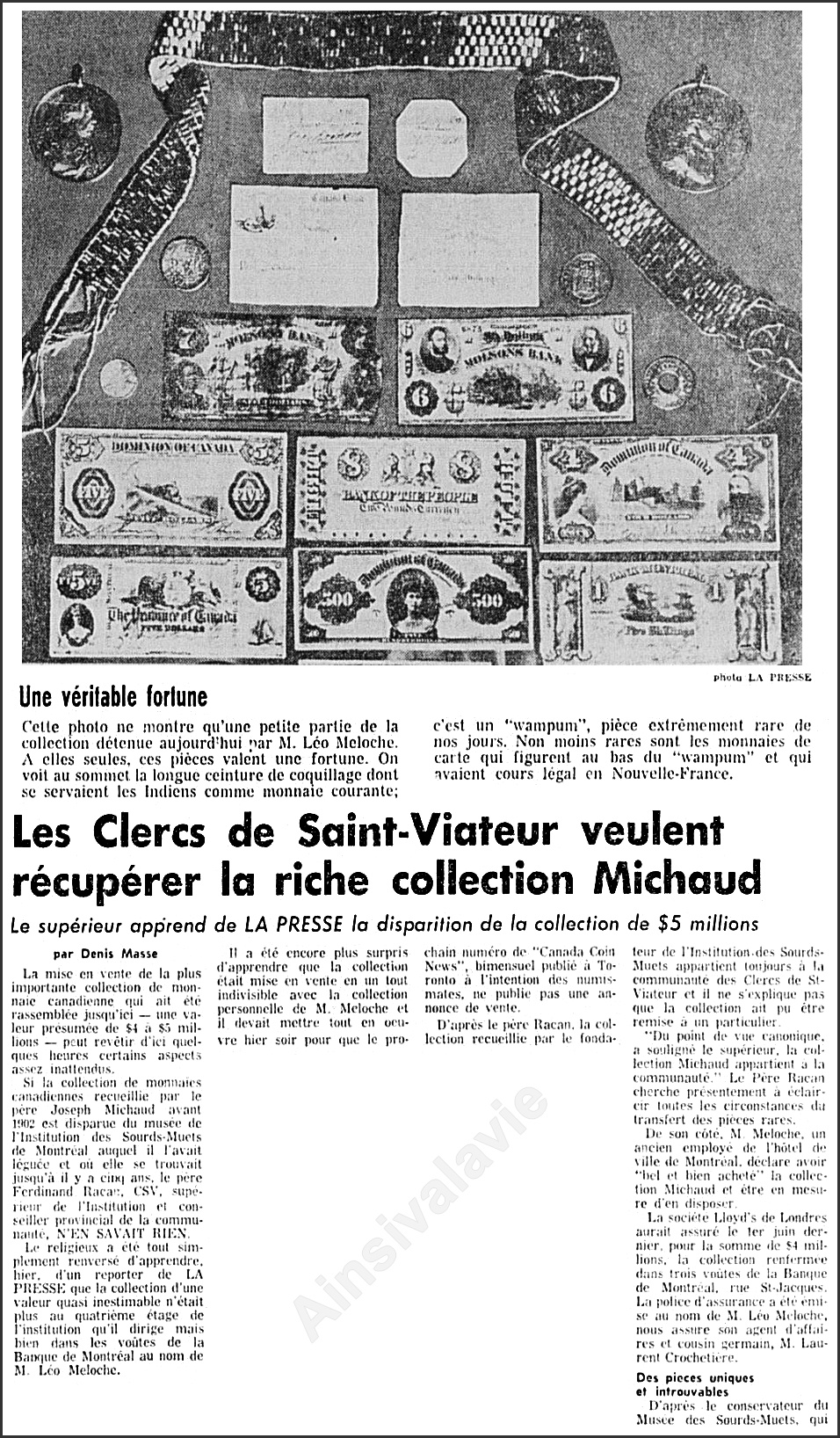 Article - 1965-02-25 - Les Clercs de St-Viateur veulent récupérer la riche collection Michaud - Part 1 (La Presse).jpg