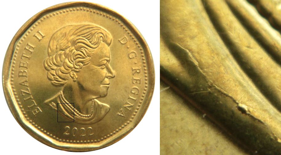 1 Dollar 2022-Coin fendillé à la base de effigie-1.JPG
