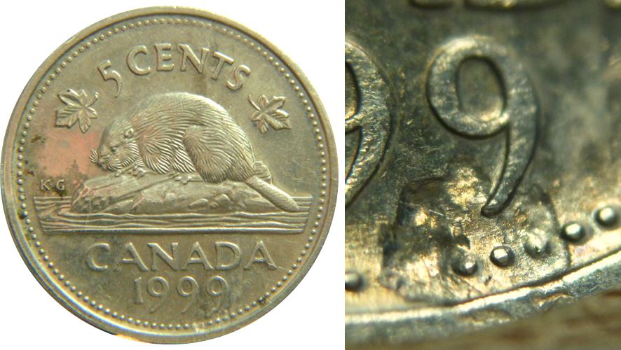 5 Cents 1999-Frappe à travers sous le dernier 9-1.JPG