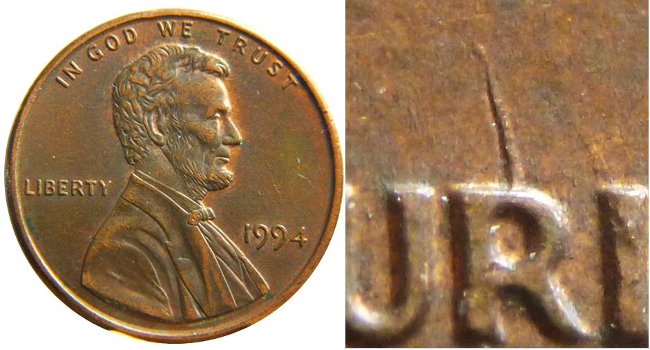 1 Cent 1994 USA-Dommage au dessus R de pluRibus-1.JPG