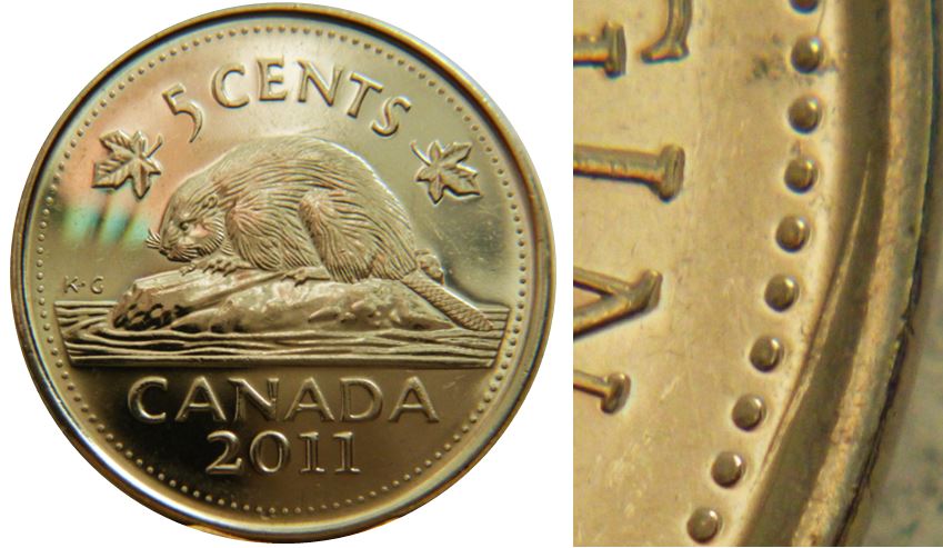 5 Cents 2011-Dommage du coin au dessus in de regINa-No.1,.JPG