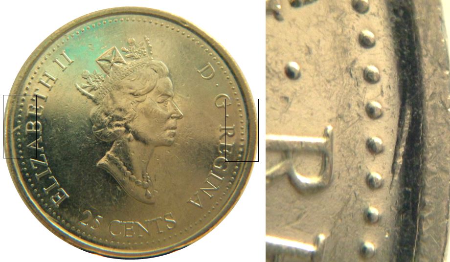 25 Cents 2000 Sagesse-Dommage du coin coté avers-1.JPG