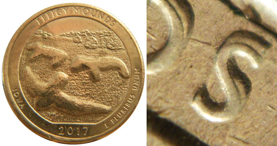25 Cents 2017USA Effigy Mounds-Double lettrage+dommage+Éclat-1.JPG