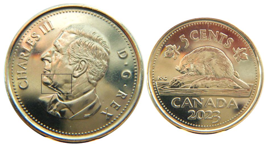 5 Cents 2023-Coin fendillé menton effigie-Dépot de métal-1,.JPG