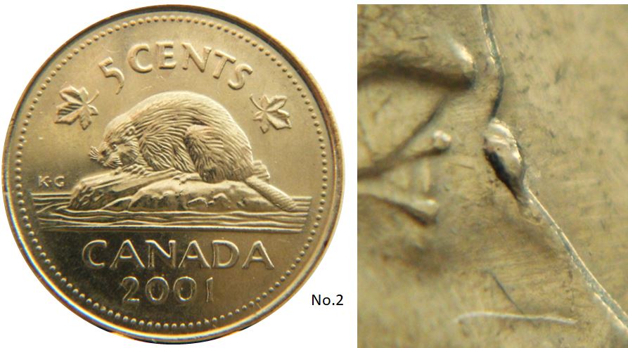 5 Cents 2001-Éclat coin sur nez effigie-No.2,.JPG