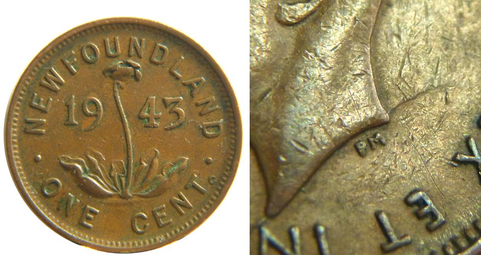 1 Cent 1943 newfoundland-Coin fendille sous effigie-1,.JPG