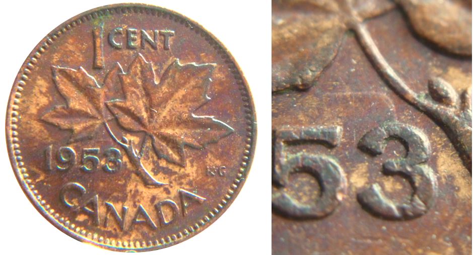1 Cents 1953nsf-3 Suspendu+coin fendillé à travers N regiNa-1,.JPG