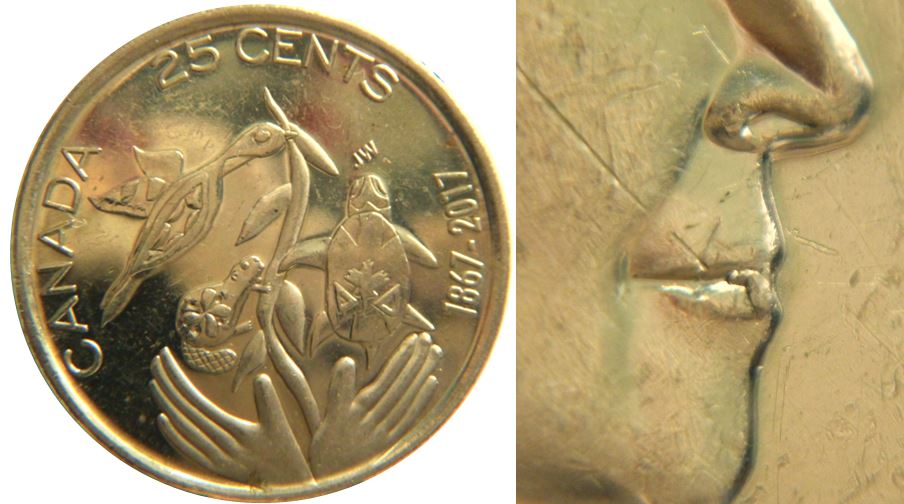 25 Cents 2017-canada 100-Éclat coin à la bouche de effigie-1,.JPG