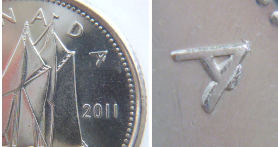 10 Cents 2011-Accumulation sur dernier A de canadA.JPG