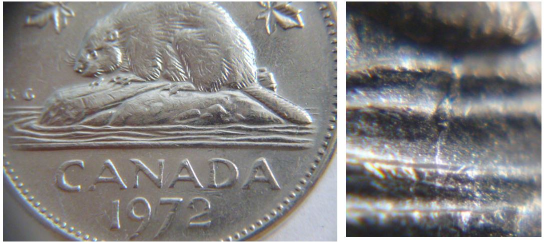 5 Cents 1972-Coin fendille sous la queueu+dommage coin sous G de KG-1.JPG