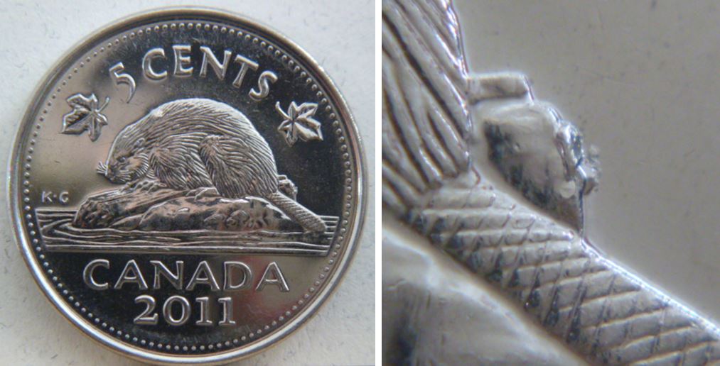 5 Cents 2011-Éclat de coin derrière la buche.JPG