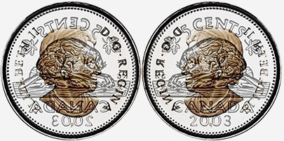 Coins entrechoqués sur les pièces de 5 cents