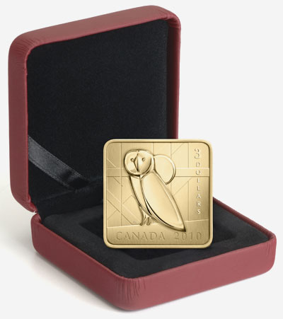 Pièce de 3 $ en argent plaqué or 2010 - Série conservation de la faune - Effraie des clochers