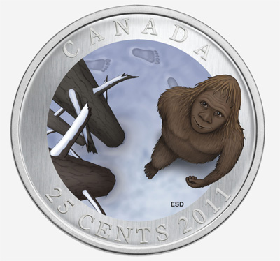 Pièce de 25 cents colorée 2011 - Créatures mythiques du Canada - Sasquatch