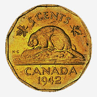 Canada, pièce de 5 cents, 1942