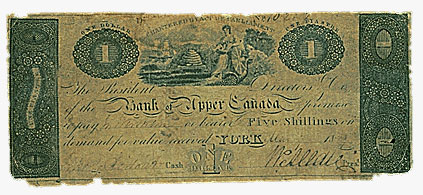Bank of Upper Canada, billet de 1 $, 1823