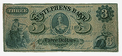 St. Stephen's Bank, billet de 3 $, 1873
