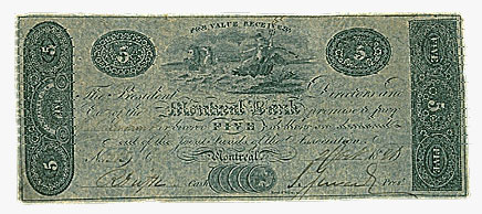 Montreal Bank, billet de 5 $, 1821