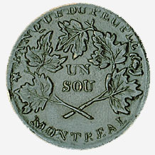 Banque du Peuple, jeton d'un sou de la rébellion, 1837