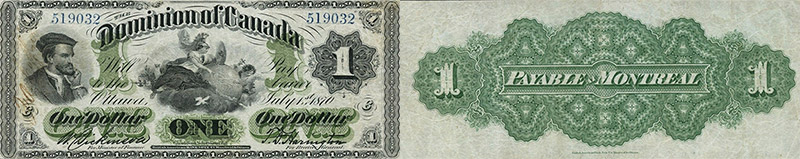 Valeur des billets de banque de 1 dollar 1870