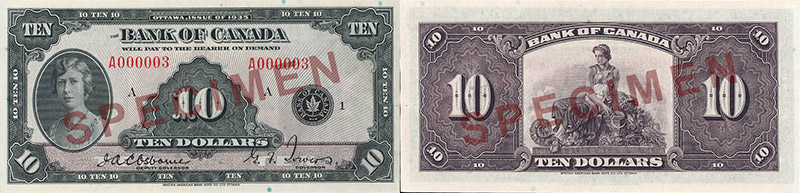 Valeur des billets de banque de 10 dollars de 1935