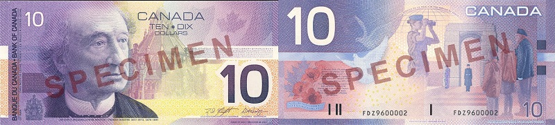 Valeur des billets de banque de 10 dollars de 2001 à 2002