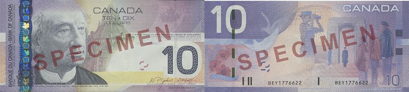 Valeur des billets de banque de 10 dollars de 2004 à 2006