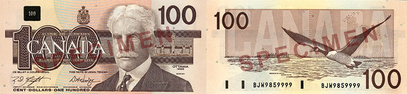 Valeur des billets de banque de 100 dollars de 1986 à 1991