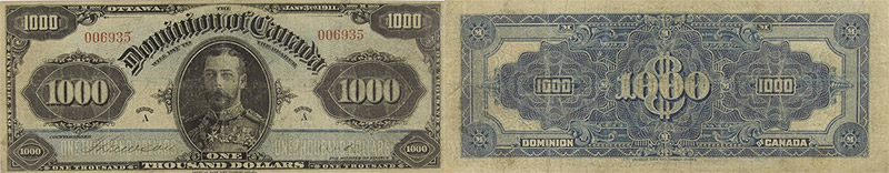 Valeur des billets de banque de 1000 dollars 1911