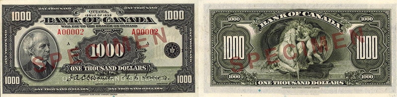Valeur des billets de banque de 1000 dollars de 1935
