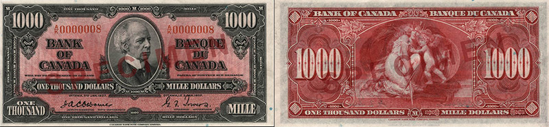 Valeur des billets de banque de 1000 dollars de 1937
