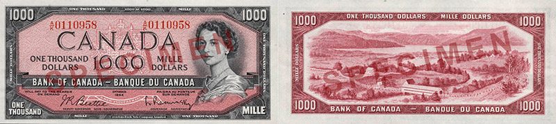 Valeur des billets de banque de 1000 dollars de 1954 avec la face du diable