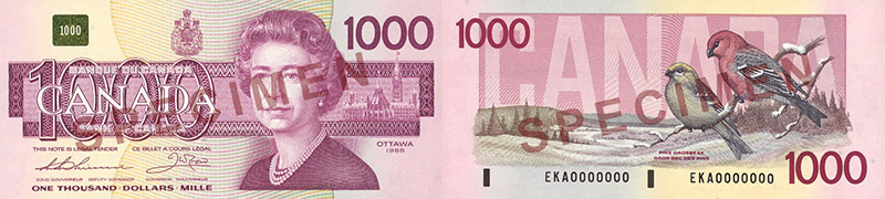 Valeur des billets de banque de 1000 dollars de 1986 à 1991