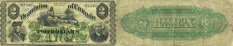 Valeur des billets de banque de 2 dollars 1870