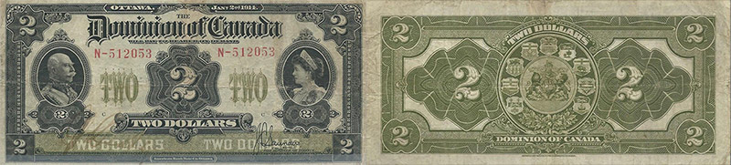 Valeur des billets de banque de 2 dollars 1914