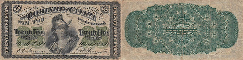 Valeur des billets de banque de 25 cents 1870