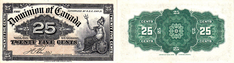 Valeur des billets de banque de 25 cents 1900