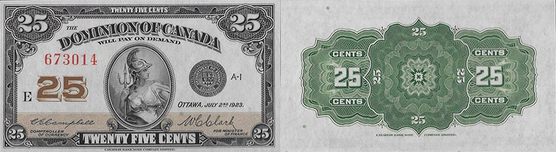 Valeur des billets de banque de 25 cents 1923