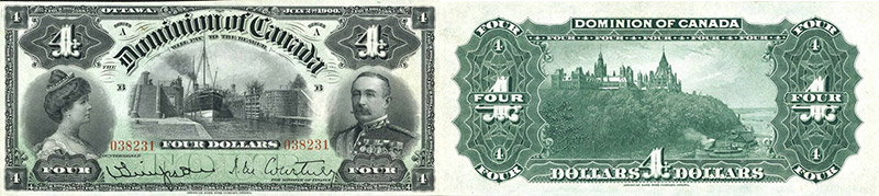 Valeur des billets de banque de 4 dollars 1900