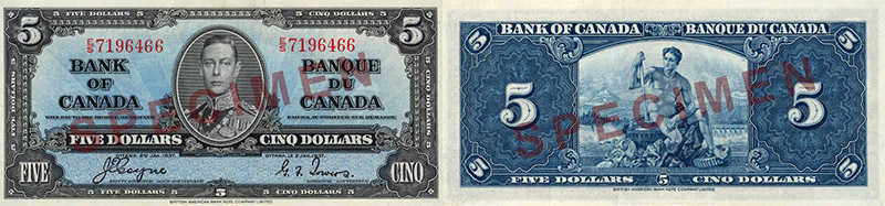 Valeur des billets de banque de 5 dollars de 1937