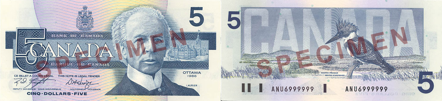 5 dollars 1986 à 1991 - Billet de banque - Canada