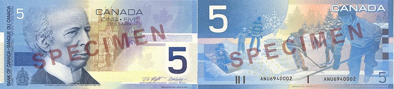 Valeur des billets de banque de 5 dollars de 2001 à 2002