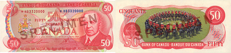 Valeur des billets de banque de 50 dollars de 1969 à 1975