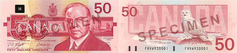 Valeur des billets de banque de 50 dollars de 1986 à 1991