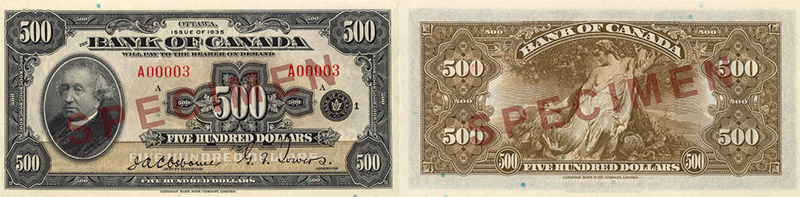 Valeur des billets de banque de 500 dollars de 1935