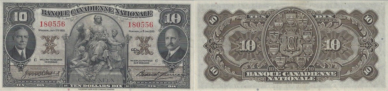 10 dollars 1935 - Banque Canadienne Nationale banknotes