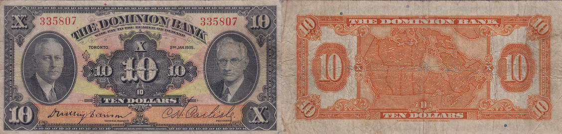 10 dollars 1935 - Dominion Bank banknotes
