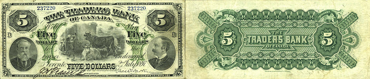 5 dollars 1897 - Traders Bank of Canada banknotes